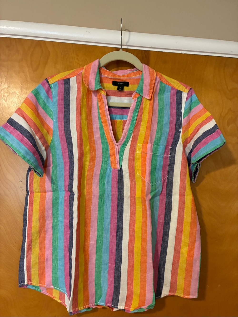 J.Crew linen oversized striped Short-Sleeve popover shirt